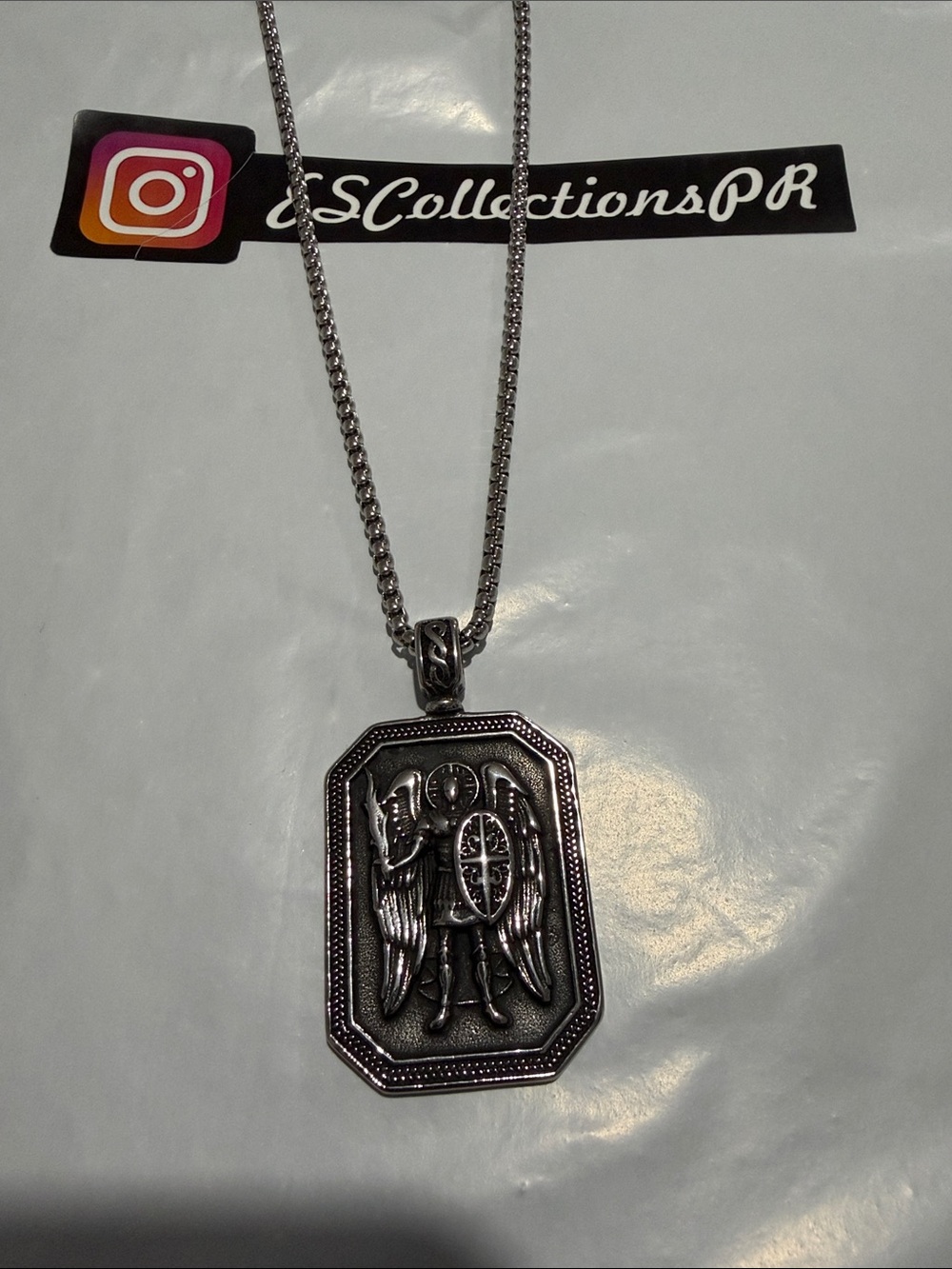 Men's Silver-Tone Archangel Pendant Necklace - Stainless Look
